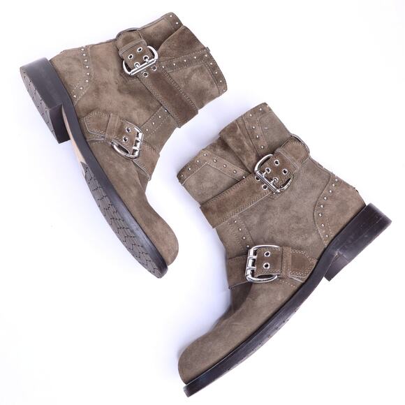 Jimmy Choo Shoes - JIMMY CHOO Blyss Studded Suede Booties Brown Ankle Moto Boot Women's 36/US 6